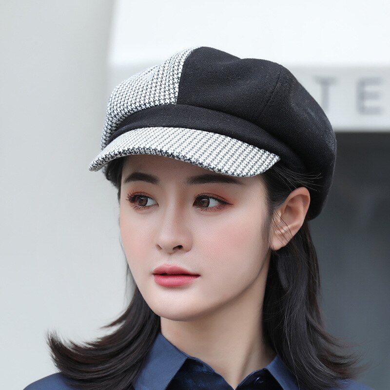 Vintage Hat Ladies Classic Octagonal cap Cap Autumn&Winter Hat for women: Black