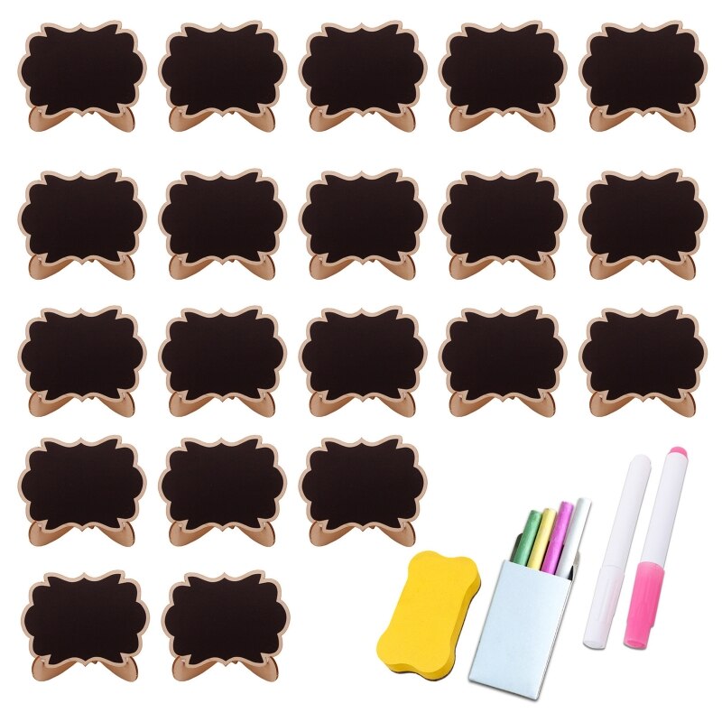 20 Pack Wooden White Framed Chalkboard Labels with Easel Stand Mini Chalkboard P9YA