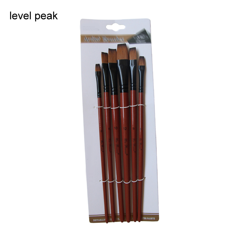 6 stk brun efter antal tegning kunstforsyninger nylon hår akrylolie akvarel kunstner pensler sæt tegning kunstforsyninger: Niveau peak