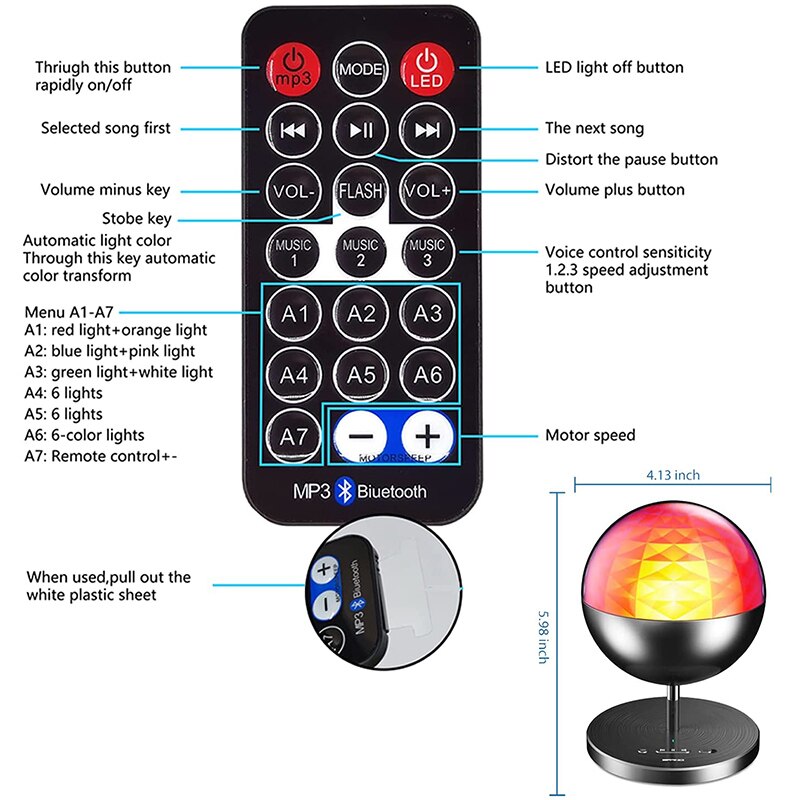 Disco Ball Party Lights with Bluetooth Speaker Portable Rotating Light Sound Activated LED Strobe Lamp