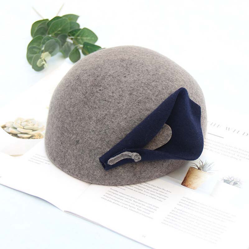 QDKPOTC nueva Flor de lirio fieltro boina Noble mujeres tocado Fedora sombrero cena boda sombreros: Gris