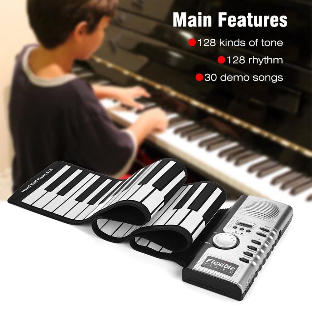 Portable Piano 61 Keys Smart Folding Silicone Hand-rolled Electronic Keyboard Pianos Beginner Instrument