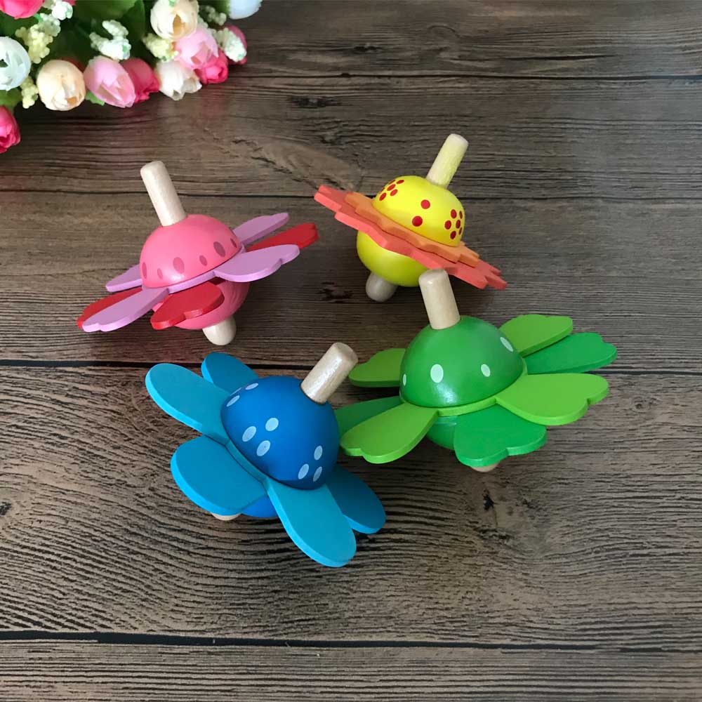 Brabd en mooie houten bloemvormige tol, klassiek speelgoed voor kinderen, vroeg educatief speelgoed, tol