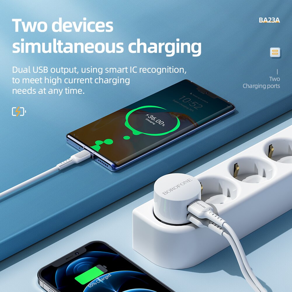 BOROFONE 5V 2.4A Dual USB Charger EU Plug Quick Charge Wall Charger Mobile Phone Charging Mini Adapter Travel Charger For iPhone