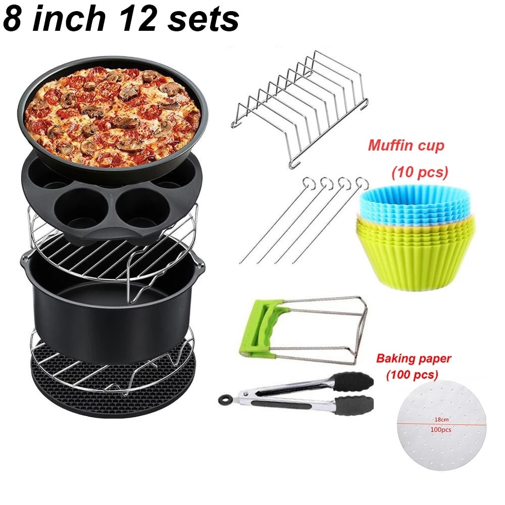 Luft Friteuse Zubehör 8 Zoll passen für Airfryer 5,2-6,8 QT Backen Korb Pizza Platte Grill Topf Küche Kochen werkzeug für Party