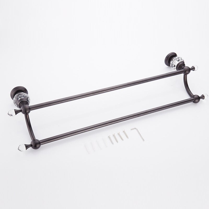 Antique Brass Towel Racks Polished Towel Bars Diamond&Crystal Double Layer Towel Holder Bathroom Accessories A0: Black