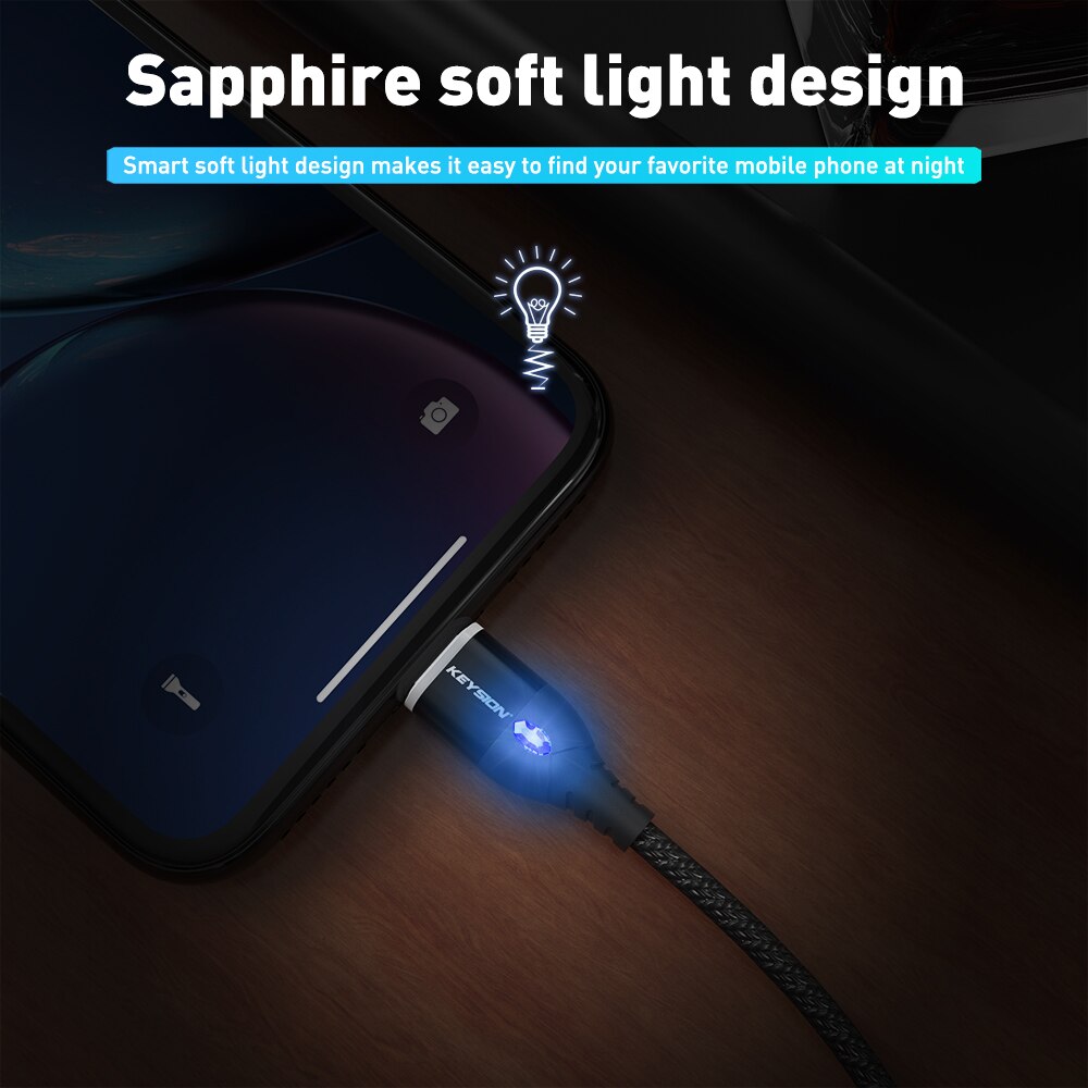 Keysion 3a cabo usb magnético para iphone, micro usb tipo-c, carregamento rápido, micro usb samsung xiaomi
