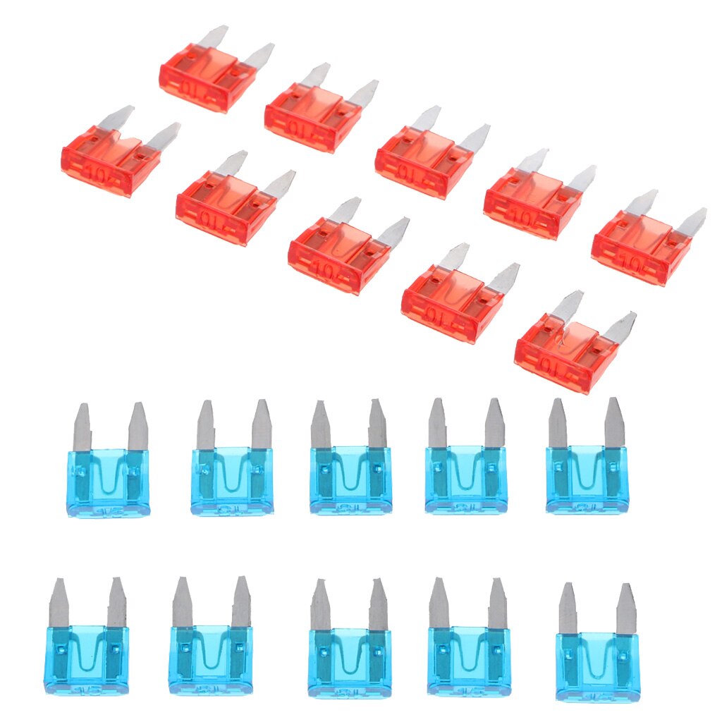 20 Pieces Car Truck Motorcycle Circuit 10A 15A Mini Blade Fuse Assortment