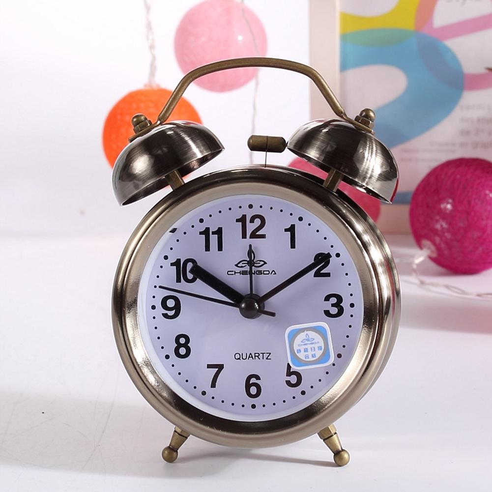 Classic Retro Alarm Clock Silent Non Ticking Twin Bell Alarm Clock Movement Bedside with Night Light Loud Alarm Clock Desk Clock: Bronze