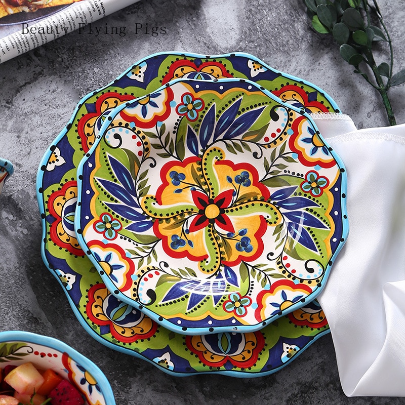 hand-painted ceramics Western dish bowl set plate glaze color personality ceramic tableware personality