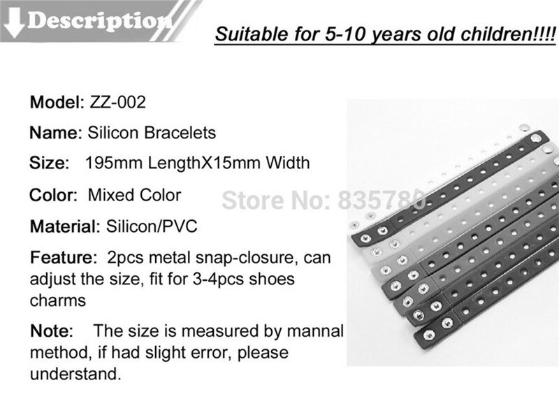 10 pcs, 195MM LengthX15MM Breedte, Voor Chirlden Siliconen Polsbandjes Armbanden Fit Schoen Charmes, Feestartikelen,