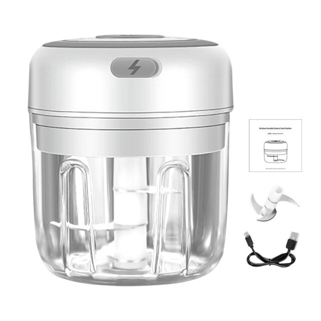 100/250ml Mini USB Wireless Electric Garlic Masher Press Mincer Vegetable Chili Meat Grinder Food Chopper Kitchen Tools: 250ML White