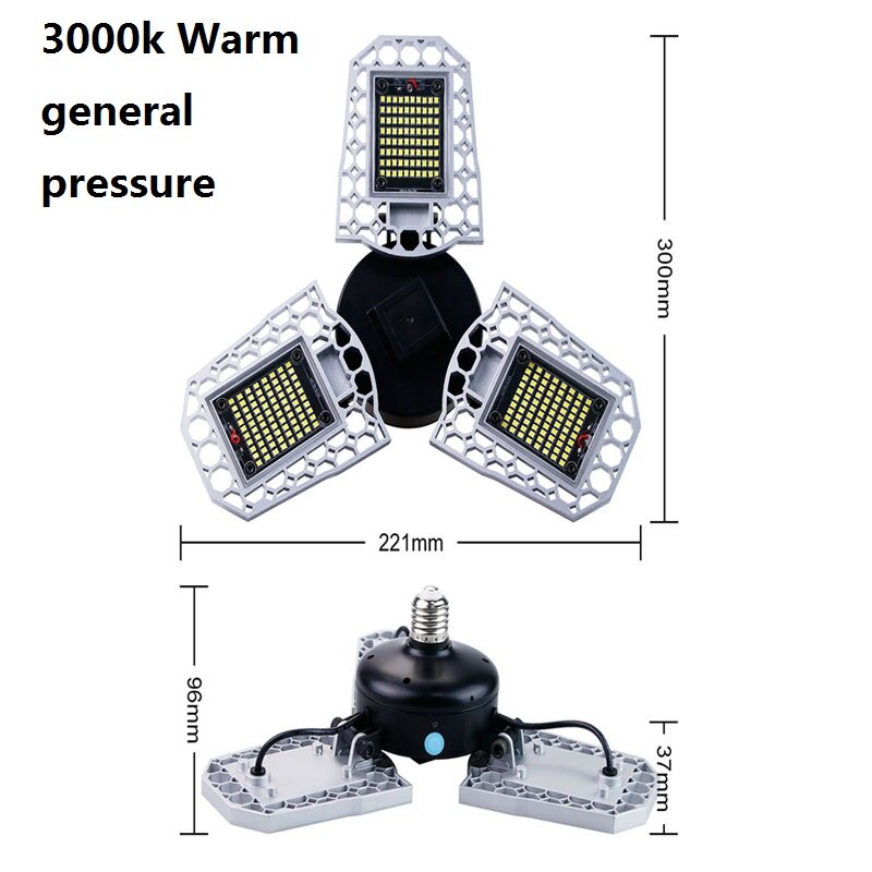 360-degree LED Garage Ceiling Lights Flush Mount Deformable Lamp 85% Energy Save High Brightness Ideal For Workshops Mines Barns: 3000K Warm White / 80W