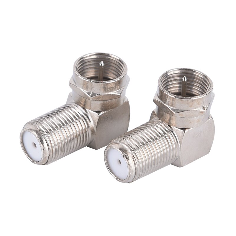 2 uds. Conector de clavija de antena aérea de TV de 90 grados adaptador de ángulo recto enchufe al Cable coaxial Cable tipo F macho a hembra