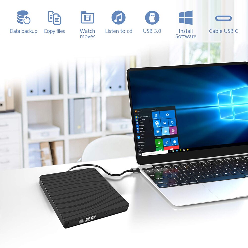 Portable USB 3.0 External DVD RW CD Writer Drive Burner Optical Drive Reader Drive-free Disk Reader Player