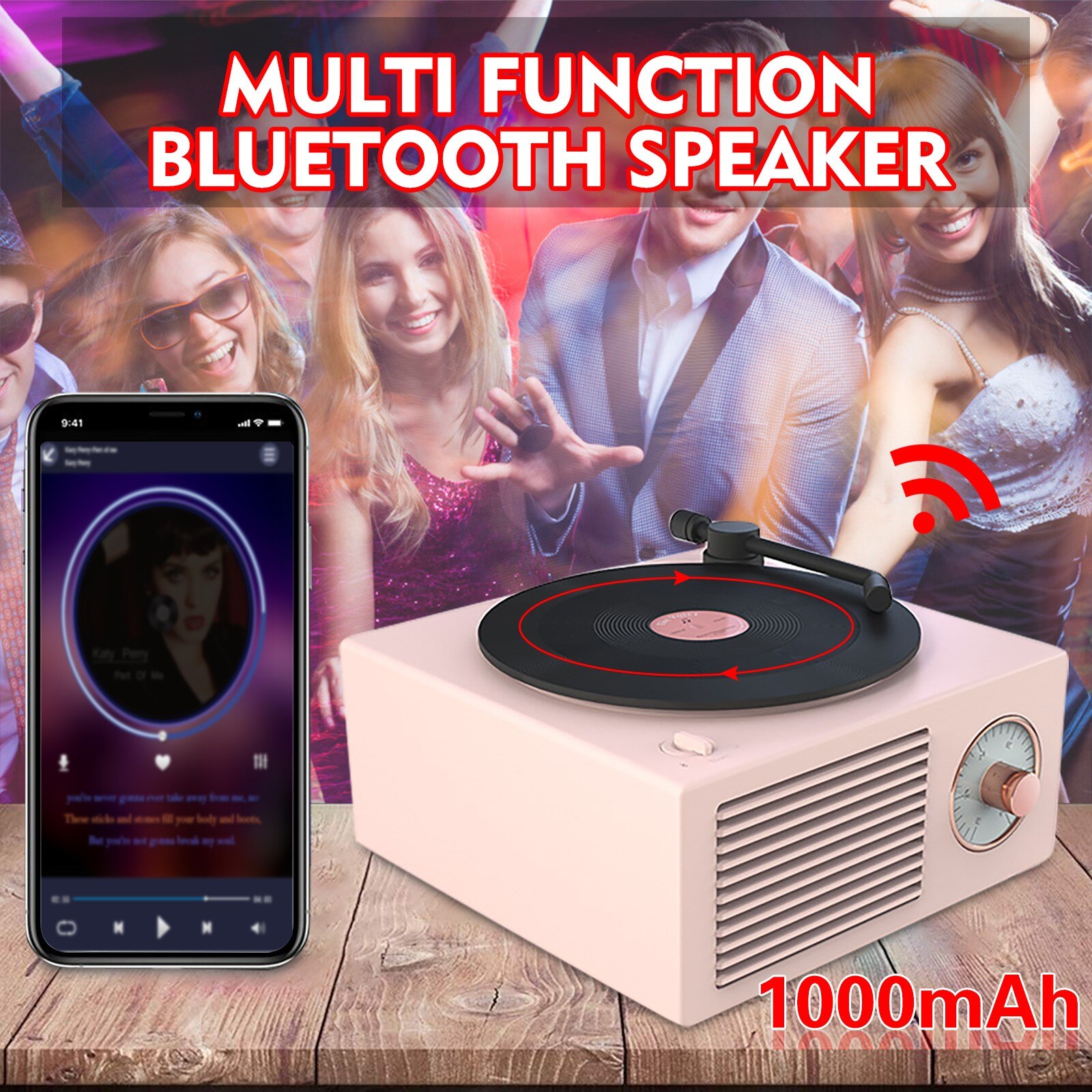 Retro Bluetooth 5.0 Vinyl Record Player Speaker Strong Bass Tf Card Portable Top Standard Super High Sound