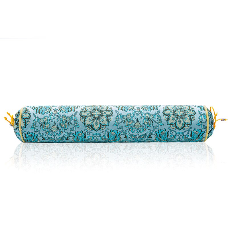 Oreiller en soie de style chinois | cassia, oreiller cylindrique cervical de santé, été cool, oreiller en soie de glace, coussin rempli de plantes: Bleu