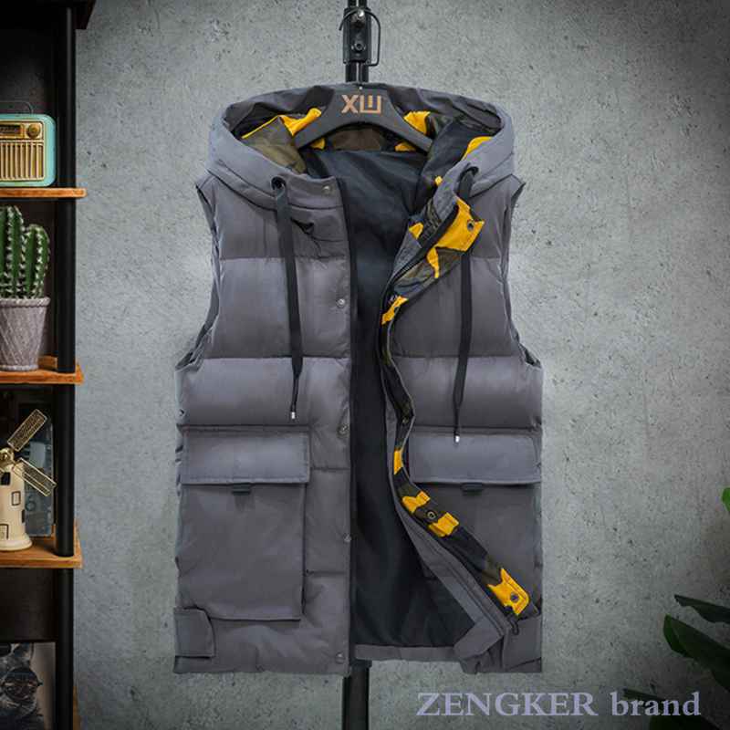 4xl algodão colete masculino cor algodão jaqueta com capuz outono inverno multi-bolso trabalho feito com ferramentas jaqueta de inverno dos homens: Cinza / 4 XG