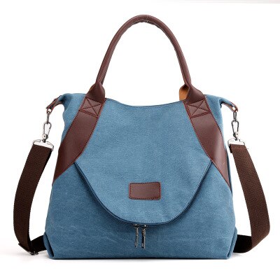 Mærke stor lomme afslappet totetaske damer håndtaske skuldertaske lærredskapacitet damer håndtaske: Himmelblå