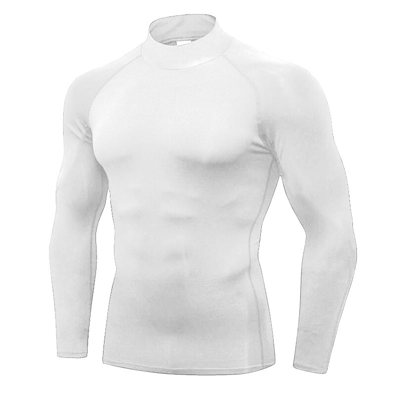 Lauf T-Shirt Männer Rollkragen Kompression Shirt trainieren Fitness Spitzen Herbst Bodybuilding Kleidung Fitnessstudio Langarm T Hemden: Weiß Rollkragen / XL