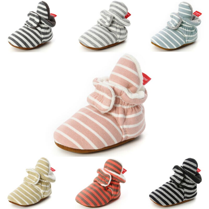 Établi à la 0-18M | Chaussons à semelle souple, bottes à rayures en coton, chaussures de berceau pour bébés garçons et nourrissons