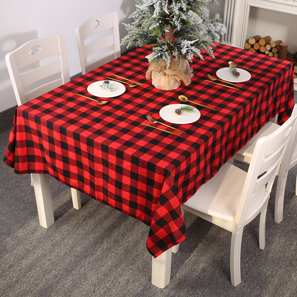 Mantel de Navidad negro y rojo, mantel, mantel de ambiente para el hogar, mantel de mesa