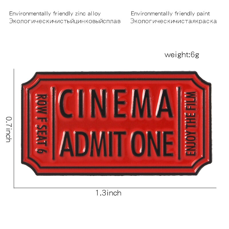 Ticket Collectie Hel Toegeven Een 666 Cinema Red Enamel Broches Badges Revers pins Broches voor vrouwen Vrouwelijke sieraden Accessoires