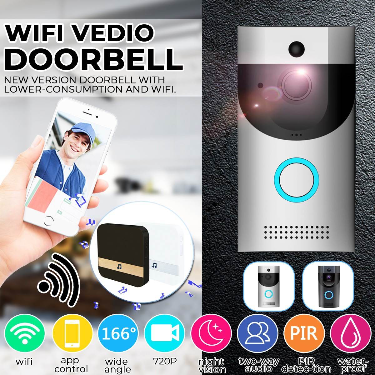 Smart Video Draadloze Wifi Deurbel Afstandsbediening Nachtzicht Ir Visuele Camera Security System Wifi Deurbel