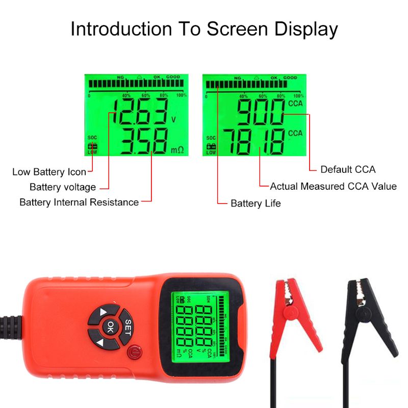 Digital 12v bilbatteri testare fordon bil lcd batteri test analysator auto system spänning ohm cca test diagnostiska verktyg