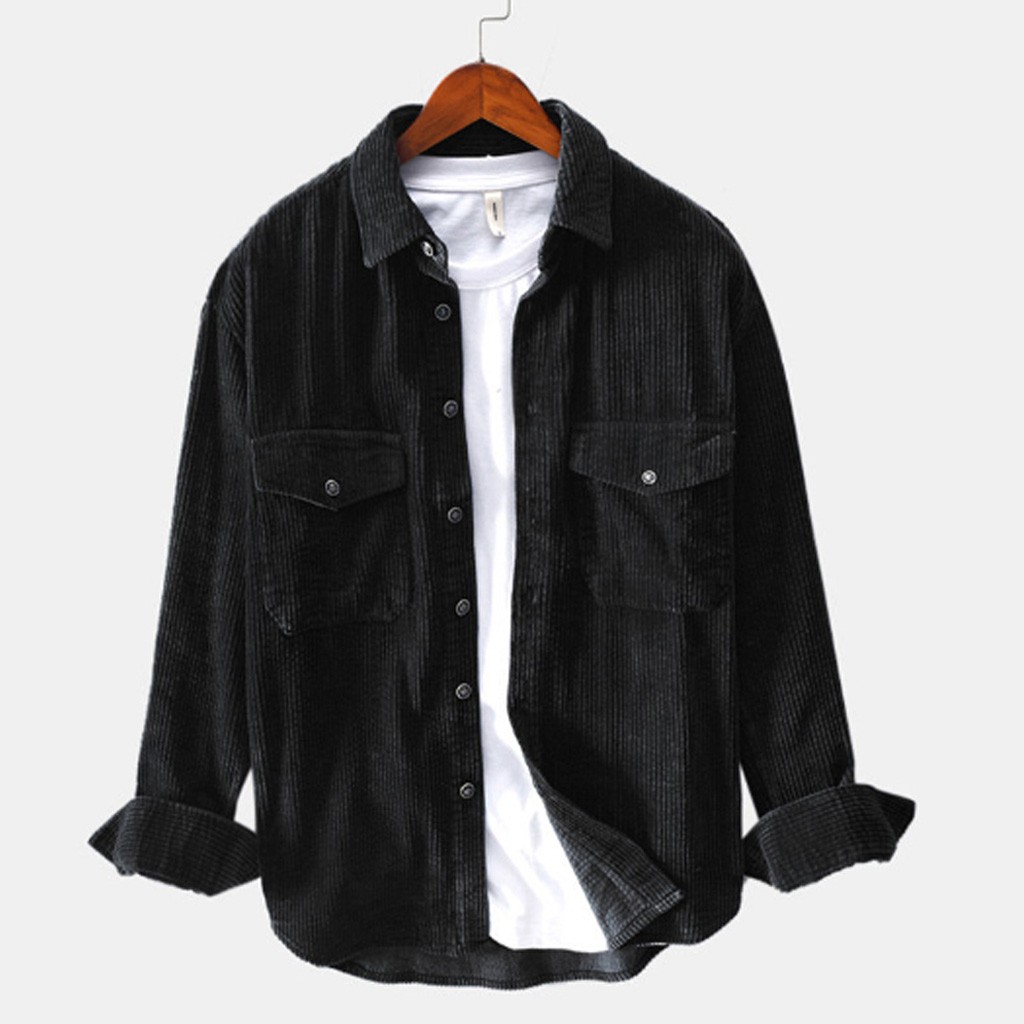 Fløjlsskjorte herre laple efterår vinter toppe lange ærmer herre skjorter casual slim fit camisa hombre  d91101