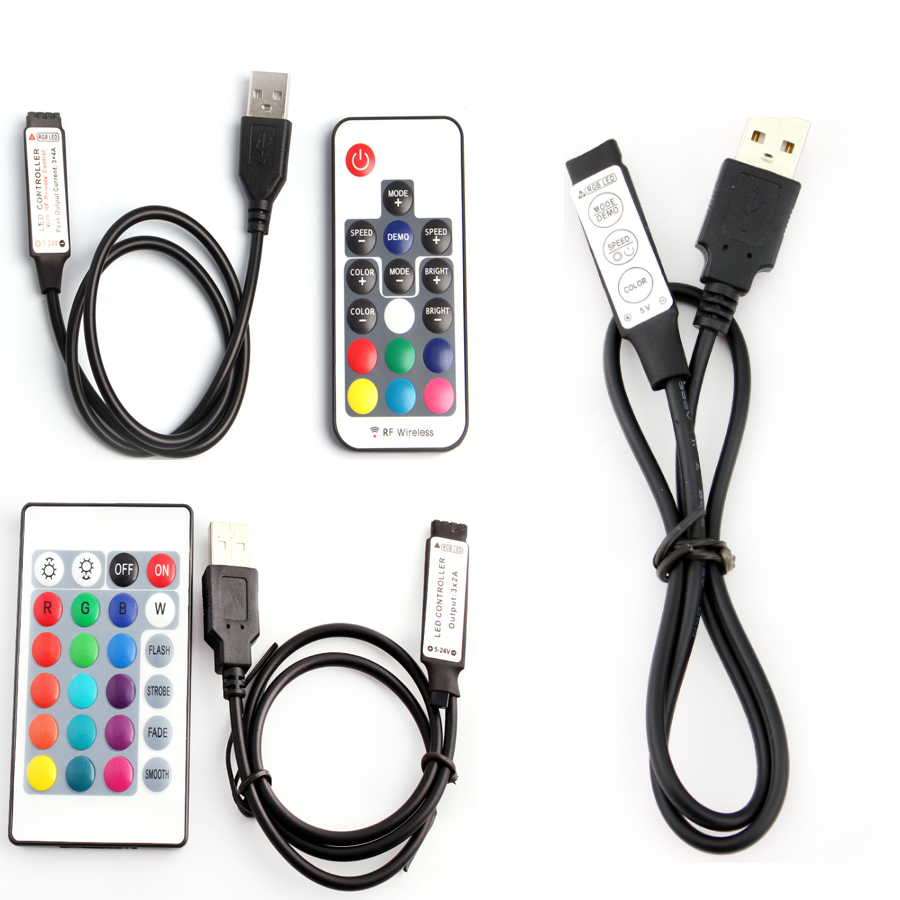 5V USB Controller RGB Remote 5 V Volt RGB Led Strip 5V 12V 24V USB LED Strip light 3 17 24 Key Wireless Remote Controller