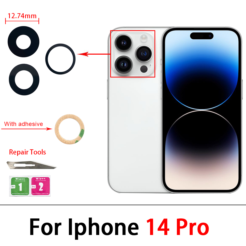 2Pcs，Rear Back Camera Glass Lens For IPhone 15 14 Plus 13 12 mini 11 Pro Max Camera Glass With Glue Adhesive Sticker Repair Tool: Rose