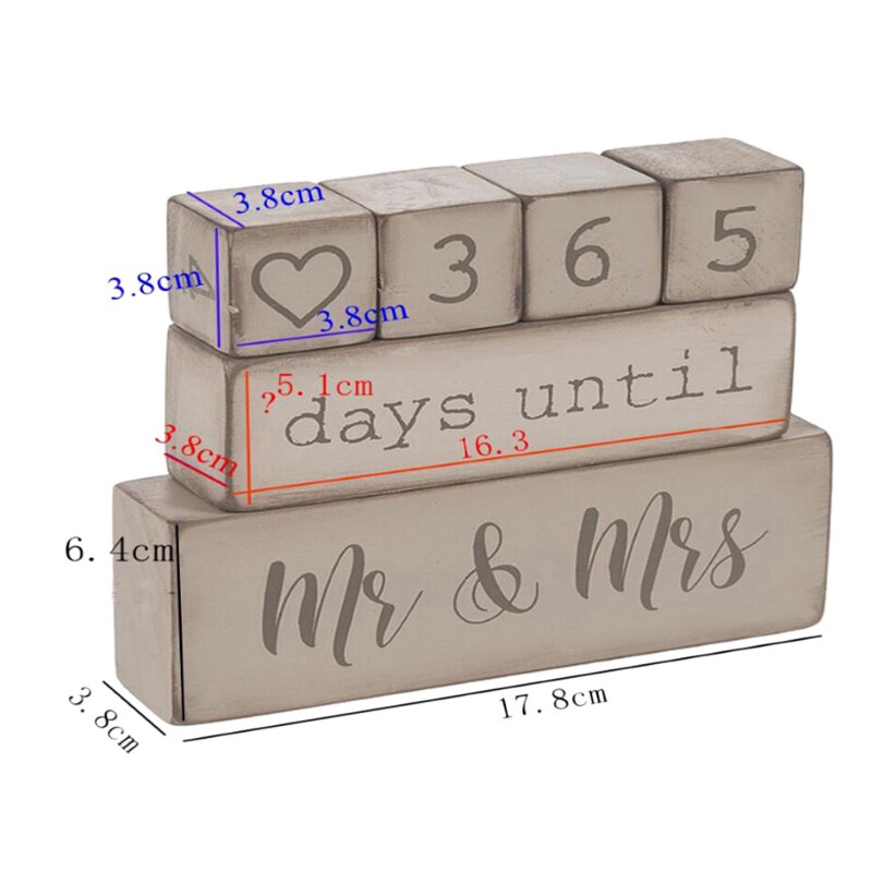 Countdown Calendar Blocks Sign - Counting Down Days Until Mr & Mrs - Wooden Engagement Set for Engaged Couples - Rustic ,6