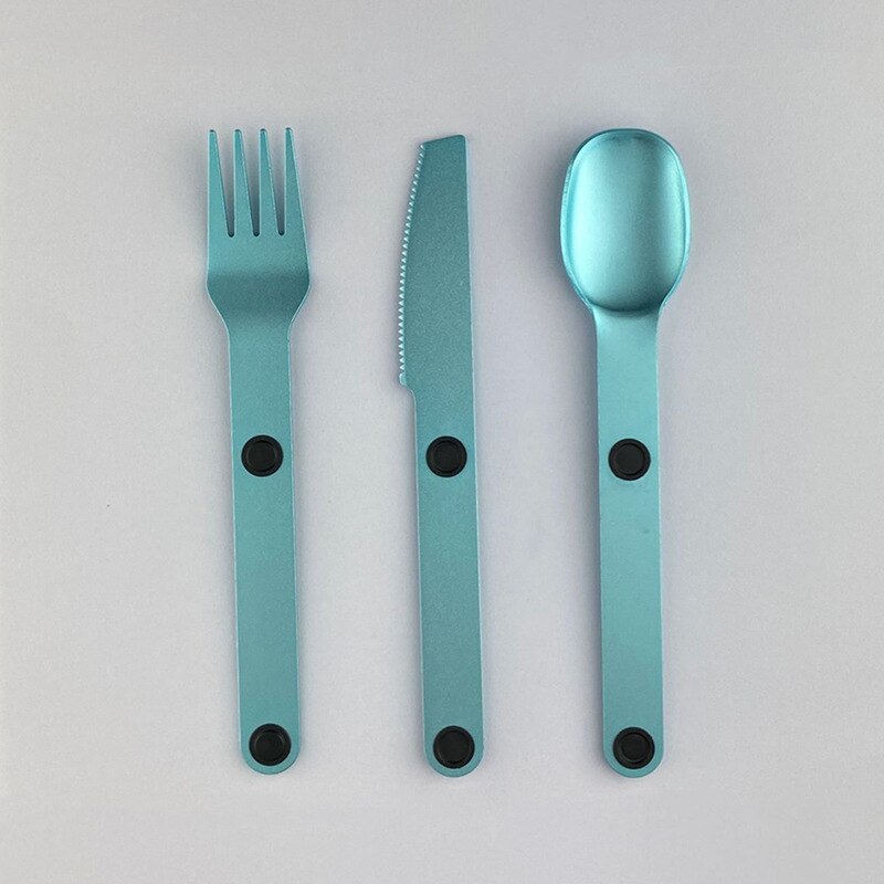 draussen Magware Magnetische Besteck Magnet Verknüpfung Besteck einstellen PortableAluminum legierung Besteck Gabel löffel messer: Himmel Blau