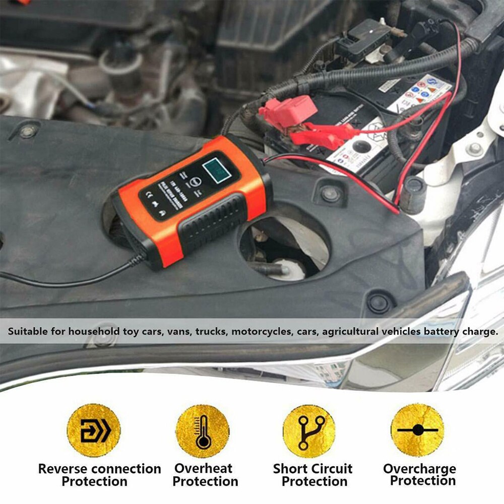 12V Motorcycle & Car Automatic Intelligent Battery Charger, EFB AGM GEL Pulse Repair Battery Charger with LCD Display