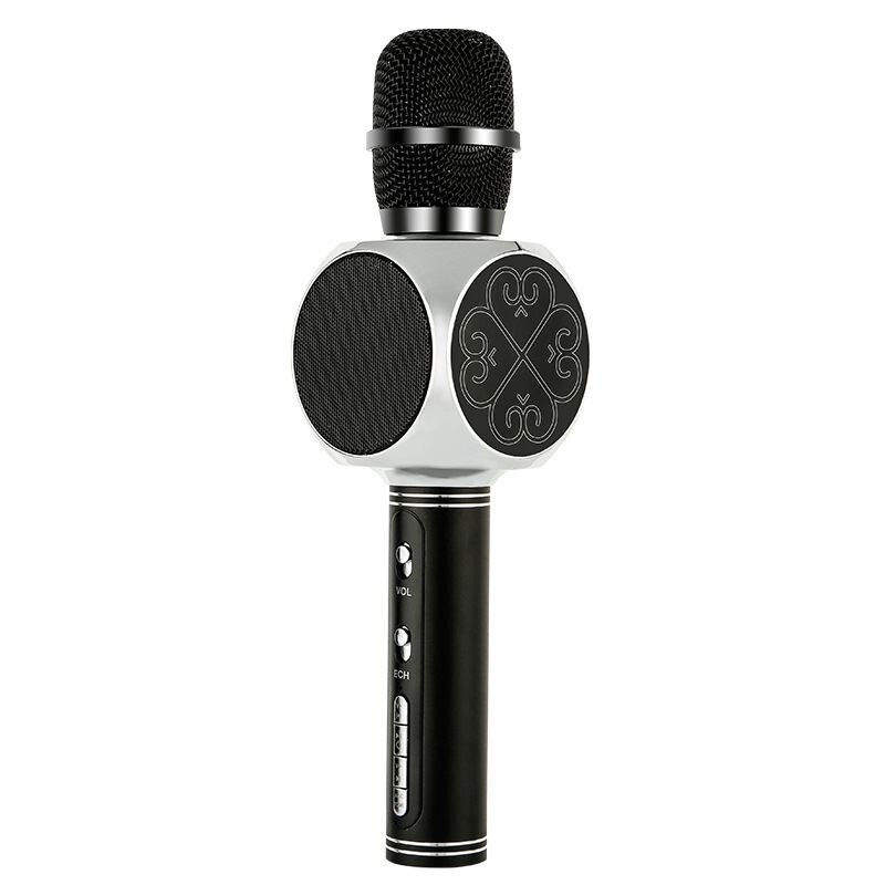 YS-63, inalámbrico por Bluetooth, micrófono portátil de mano PARA Karaoke, altavoz para en casa, micrófono para reunión de habla, micrófono: Silver
