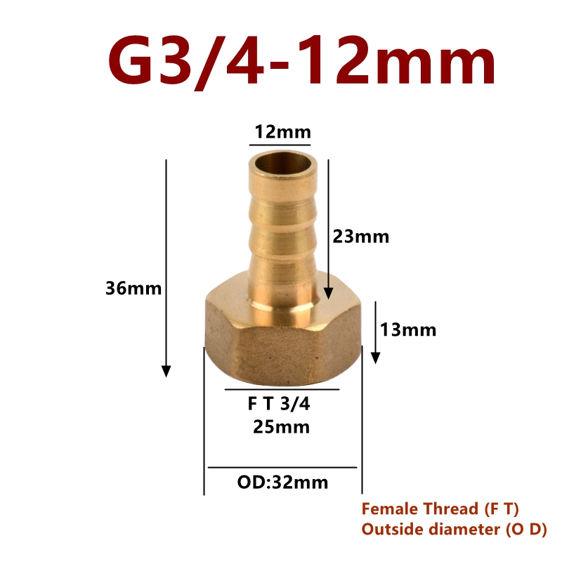Raccordi per tubi in ottone 8 10 12 14 16 19 25 32mm Tubo flessibile Barb Tail 3/4 1 pollice BSP Filettatura femmina Connettore Giunto Adattatore accoppiatore in rame