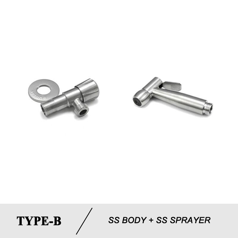 Brushed Steel Douche Kit Hand Held Bidet Sprayer Portable Toilet Bidet Faucet Shattaf Valve Jet Set Bathroom Hygienic Shower: B Sprayer and Valve