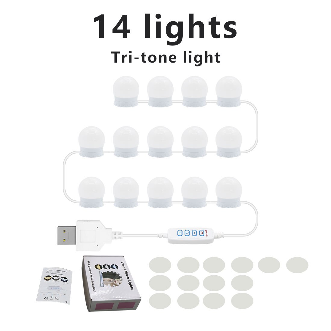 Led Make-Up Spiegel Licht Usb 14 Lampen Kaptafel Ijdelheid Lamp Led Cosmetische Verlichting Traploos Dimbare Badkamer Spiegel Lamp: 14 Pcs Tri color