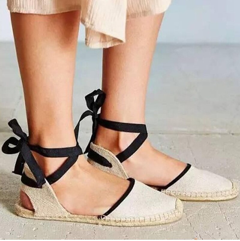 Tienda Soludos Espadrilles Shoes Summer Women's Strappy Off-duty Days Outsole Women Flats Gladiator Gingham Ankle Strap: Beige / 36