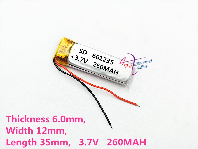 Batería de polímero de litio de 3,7 V, 601235, 061235, 260mAh para Mp3, GPS, PSP, auriculares bluetooth, BC31, v5.0