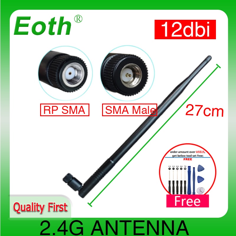 Antenne WiFi 2.4G 12dbi pbx 2.4GHz IOT RP-SMA, connecteur SMA mâle, routeur de réseau sans fil à Gain élevé pour intérieur et extérieur
