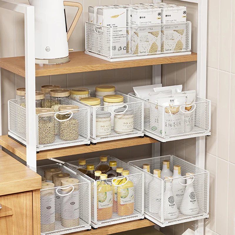 Cajón de almacenamiento de cocina debajo del fregadero, cesta extraíble con riel, ahorro de espacio, botella, tarro, organizador, suministros para el hogar