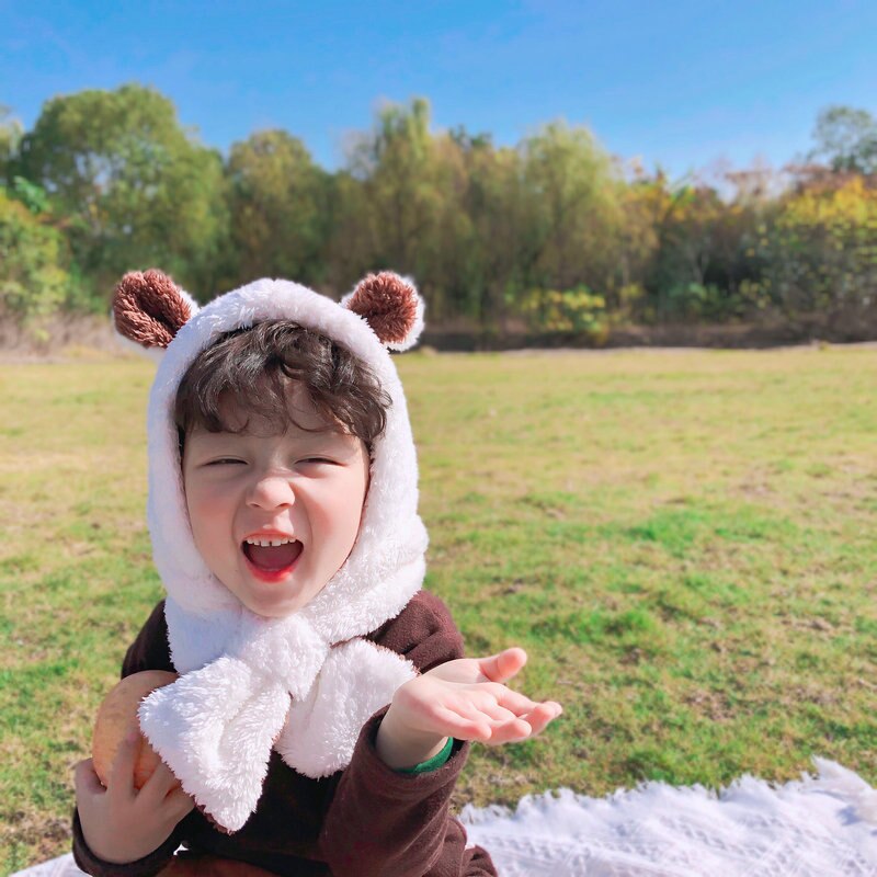 3-8 anni cappello per bambini neonate protezione dell&#39;orecchio ragazzi ragazze cappello autunno e inverno sciarpa per bambini cappello e sciarpa monopezzo: milky