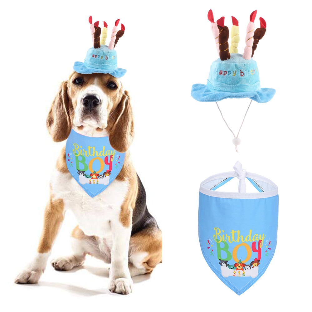 2 Stks/set Huisdier Verjaardag Hoed En Bandana Leuke Taart Cap En Brief Print Driehoek Sjaal Honden Katten Verjaardag Kostuum Accessoires