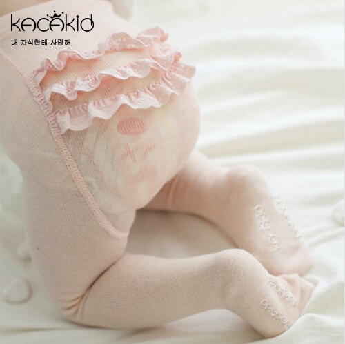 Kacakid prinsesse piger bomuld numse blonde flæse pantalon pink hvid børn strømpebukser tights 0-4 år: Lyserød / S  (0 to 2 år)