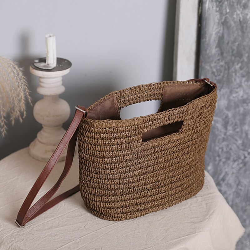 Yogodlns borsa Tote estiva in paglia per donna borsa con manico di grande capacità borsa da spiaggia in Rattan intrecciata borsa da viaggio per vacanze borsa Shopping: brown