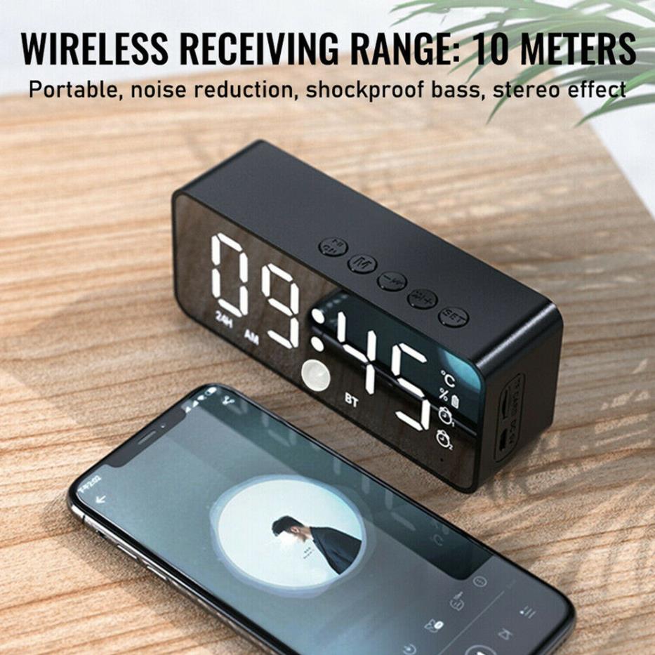 Multifunction Alarm Clock Mirror LED Alarm Clock Wireless Bluetooth Music Player Electronic Digital Alarm Clock Home Decoration