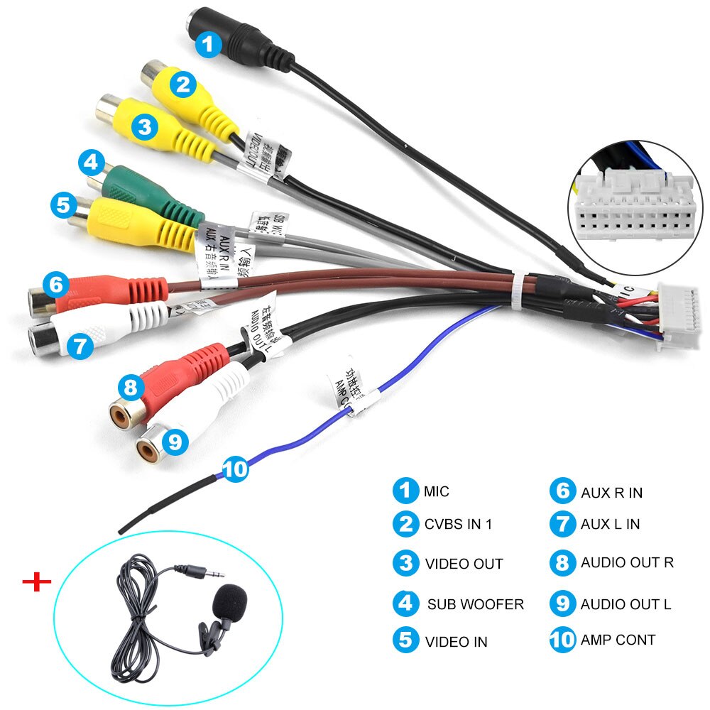 Hikity android radio biltilbehør rca output wire ekstern mikrofon adapter universal kabel til 2 din bil radio rca output: Rca og mikrofonkabel
