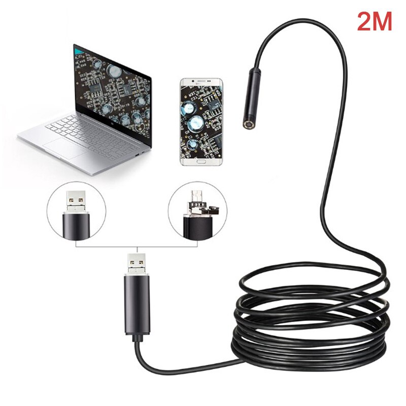 Endoscopio impermeable para teléfono Android, cámara de inspección por boroscopio, 7mm, 6 LED,: 2M